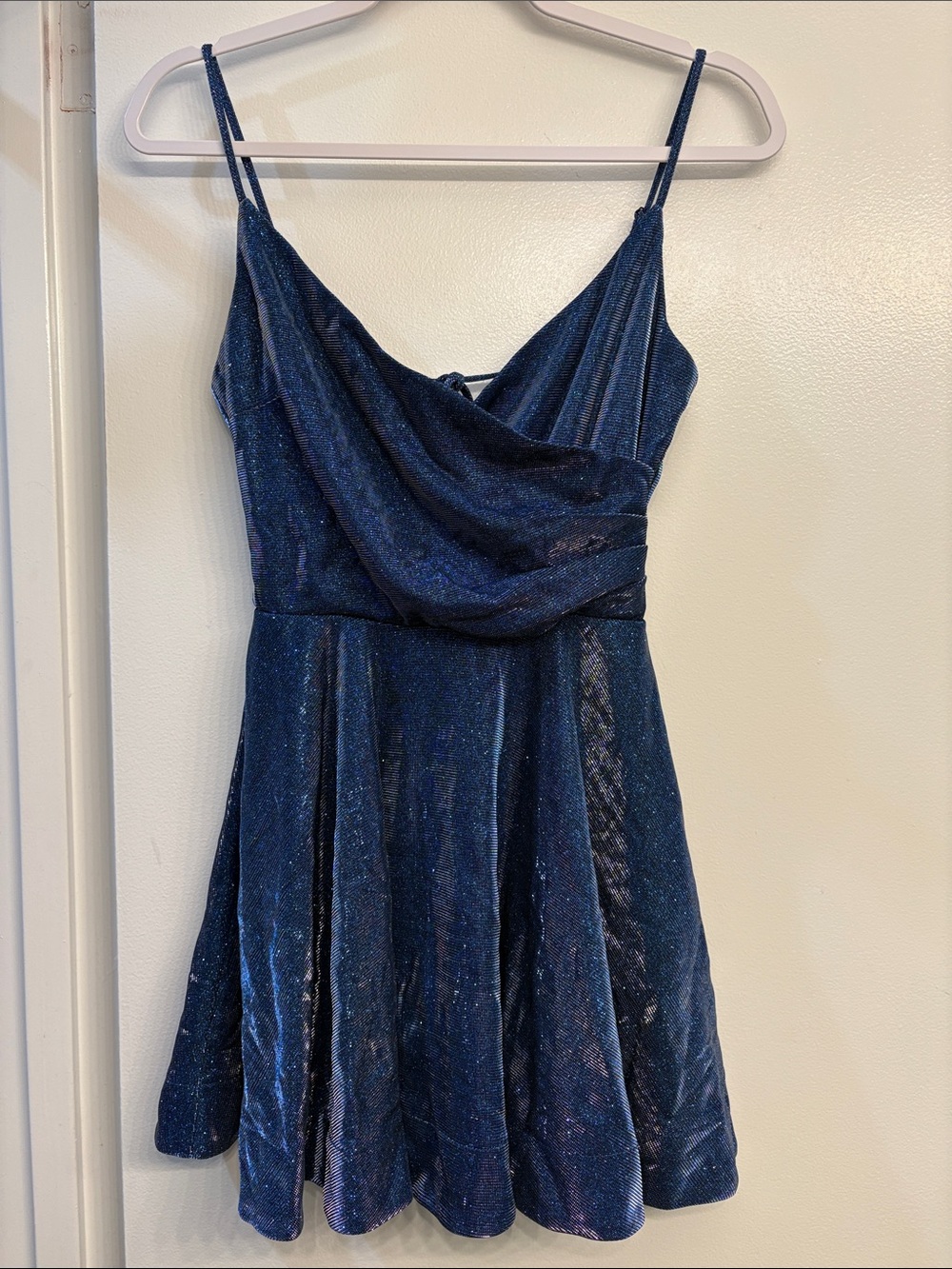 Windsor Navy Sparkle Cowl Neck Mini Dress Small